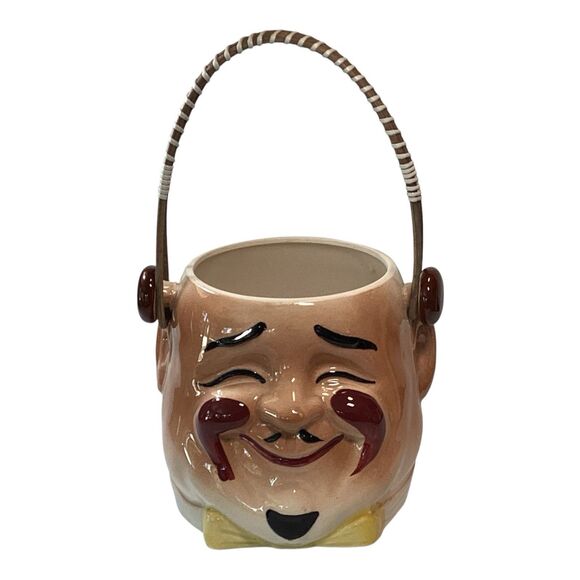 Asian Man Head Planter With Handle 4.25in Deep - Picture 2 of 6